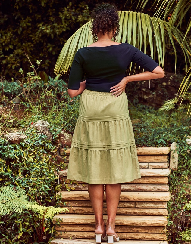 Angel Maternity - Tracy Maternity Tiered Midi Skirt in Chartreuse