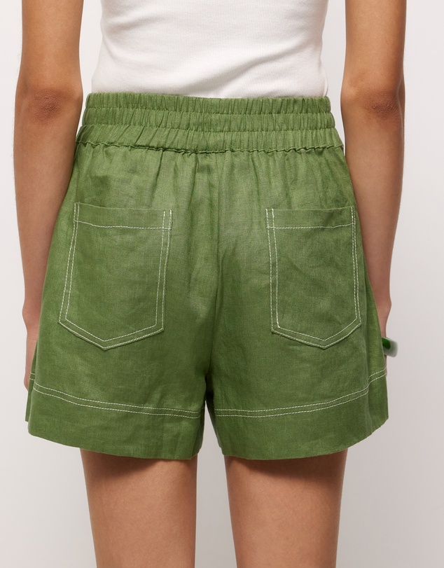 AERE - Contrast Stitch Linen Shorts