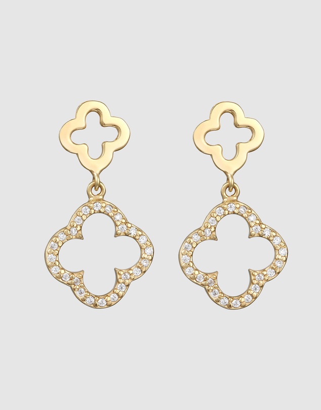 Elli Jewelry - Zirconia Cloverleaf Drop Earrings in Gold-Plated 925 Silver