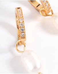Lovisa - Waterproof Gold Plated Stainless Steel Diamante Freshwater Pearl Drop Huggie Earrings