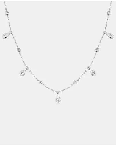 Ania Haie - Silver Bezel Round & Teardrop Drop Station Necklace
