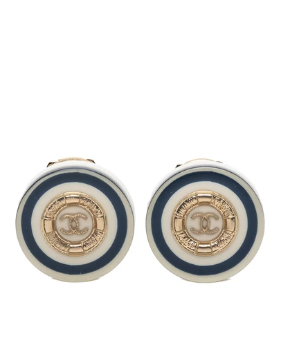 Pre-Loved by Azura Reborn - Pre-Loved Gold Plated CC Resin Button Clip on Earrings