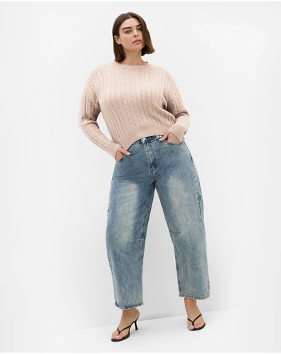 City Chic - Plus size Kenia Crew Neck Knit Jumper - light taupe