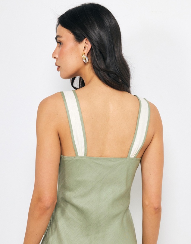 AERE - Eila Contrast Linen Slip Midi Dress
