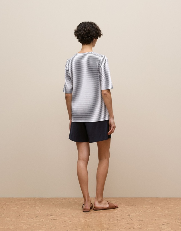 Trenery - Australian Cotton Stripe Half Sleeve T-shirt in Night Sky