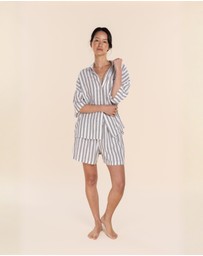 Gingerlilly - Evie Olive Stripe Linen Short Set