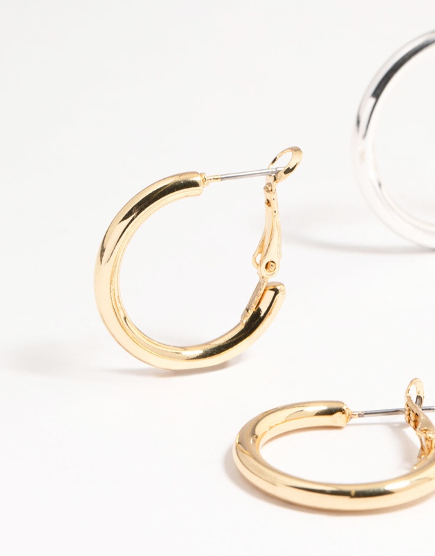 Lovisa - Mixed Metals Basic Thick Hoop Earrings 3-Pack