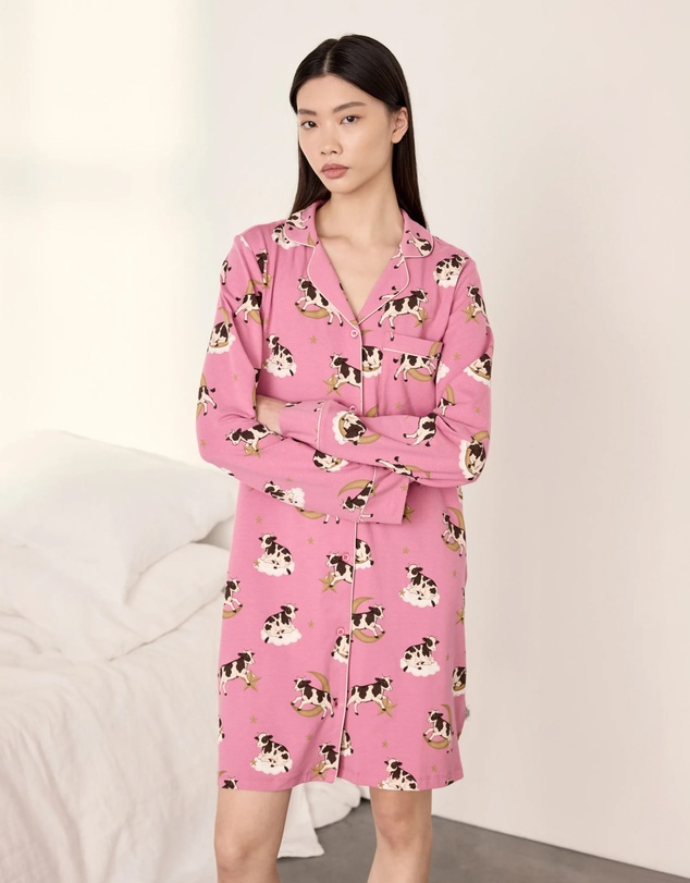 Chelsea Peers - Organic Cotton Cows On Moon Night Shirt