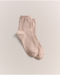 Trenery - Metallic Rib Crew Sock in Light Blush