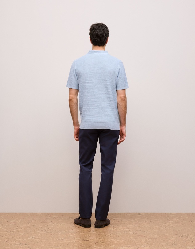 Trenery - Cotton Linen Collared Knit Polo in Ice Blue