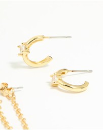 Lovisa - Gold Plated Cubic Zirconia Stud & Chain Earrings 4-Pack