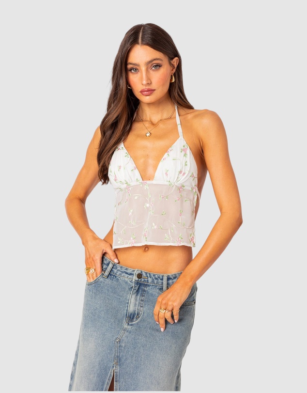 EDIKTED - Embroidered Open Back Top