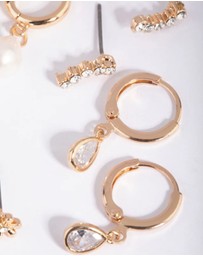 Lovisa - Gold Diamante & Freshwater Pearl Huggie Hoop Earring Stack Pack