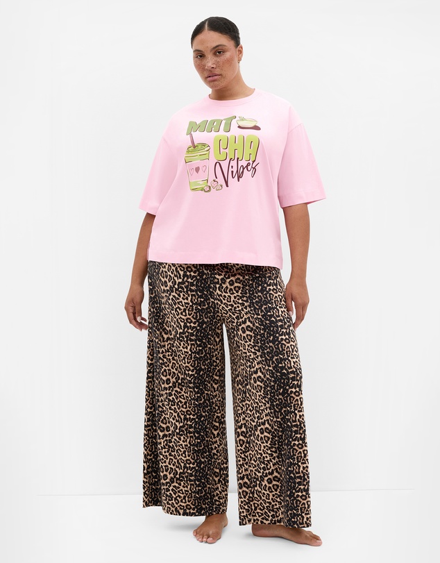 City Chic - Plus size Arabella Leopard Print Pyjama Pant - stone