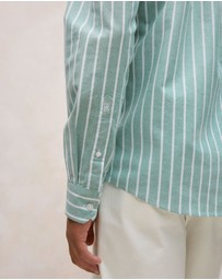 Trenery - Regular Fit Yarn Dyed Stripe Oxford Shirt in Deep Green