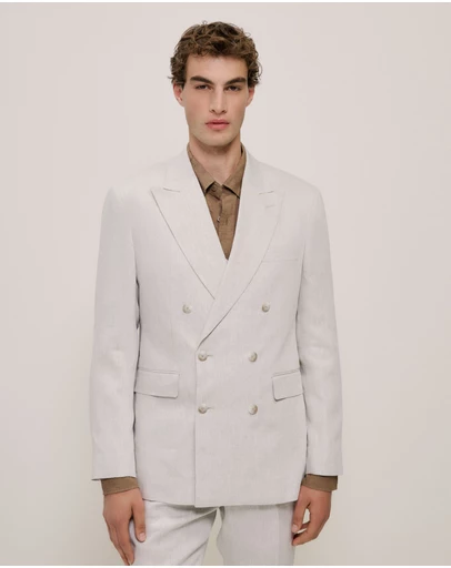 Trenery - Linen Twill Double Breasted Blazer in Stone