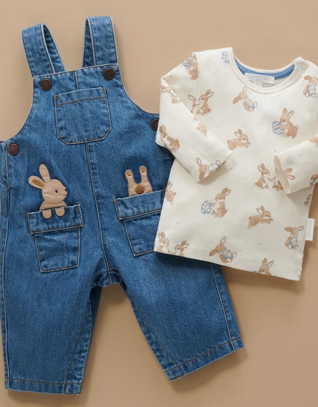 Purebaby - Bunny Denim Overall Set - Kids-Babies