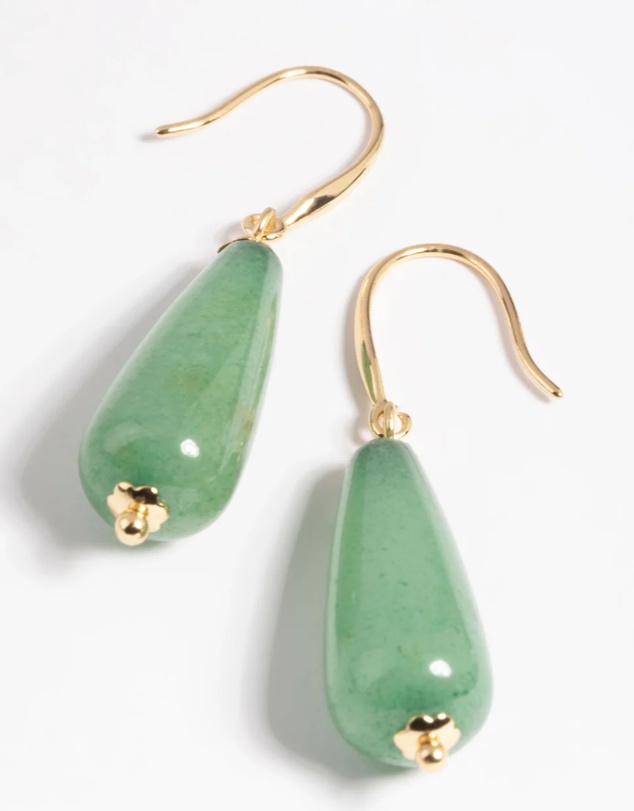 Lovisa - Gold Plated Green Aventurine Drop Earrings
