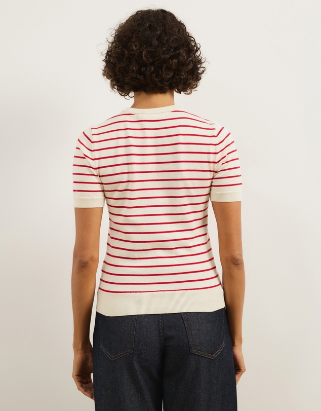 Atmos&Here - Short Sleeve Fine Knit Stripe Top