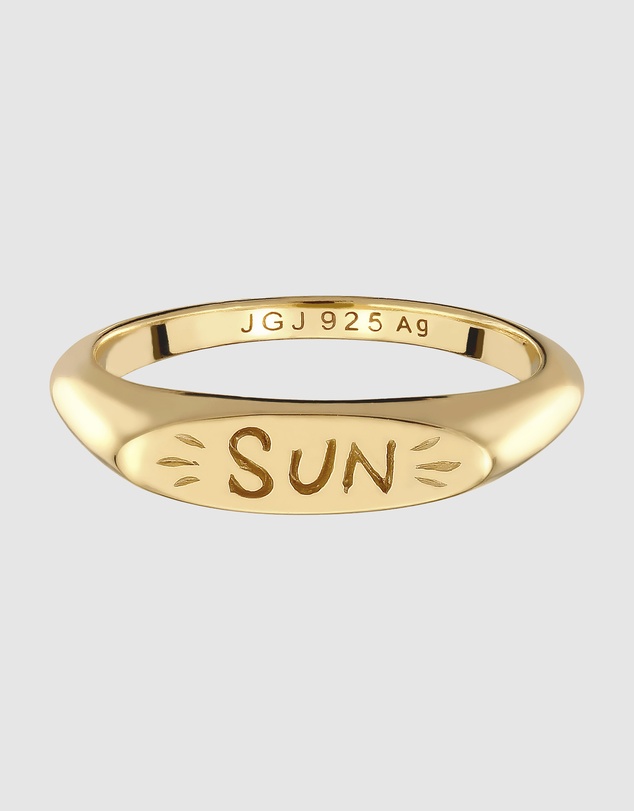 Elli Jewelry - SUN Signet Ring in Gold-Plated 925 Sterling Silver