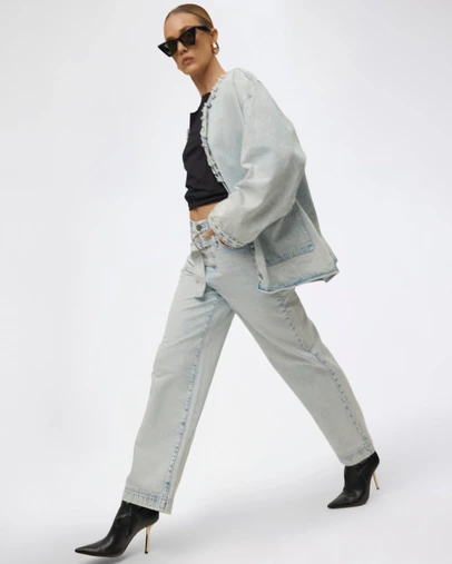 ONE TEASPOON - Jackson Belted Mid Waist Wide Leg Denim Jeans - Beach Blue