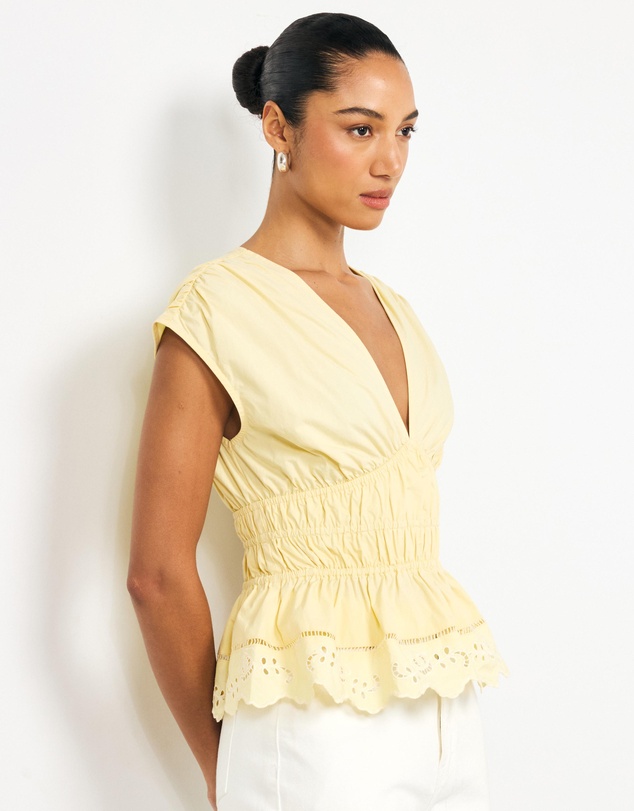 AERE - Bonnie Ruched Lace Peplum Top