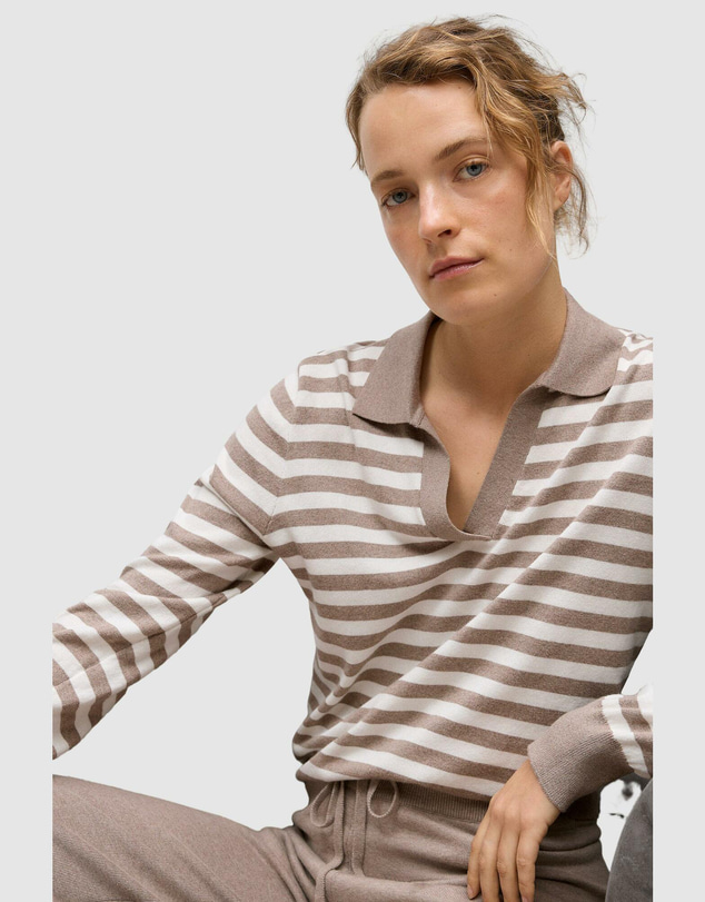 Trenery - Cotton Cashmere Stripe Knit Polo