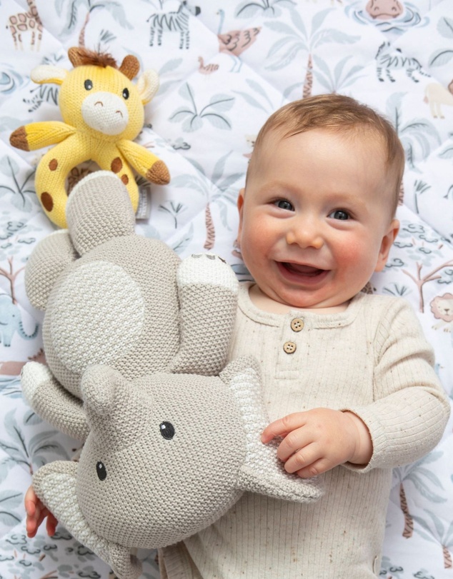 Living Textiles - Knitted Ring Rattle - Noah the Giraffe