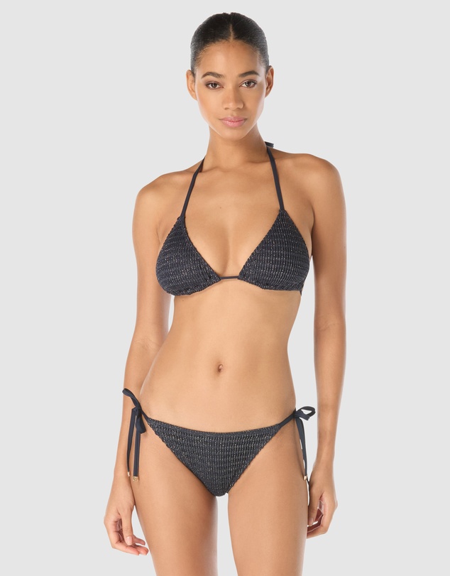 Michael Kors - Lurex Crochet Padded Triangle Halter String Bikini Top