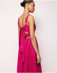 AERE - Raina Tie Back Linen Midi Dress
