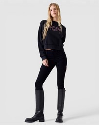 GUESS Jeans - GUESS JEANS Drop Shoulder Embroidered Cropped Sweatshirt