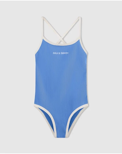 Zulu & Zephyr Mini - Mini Stripe Rib Logo One Piece - Kids