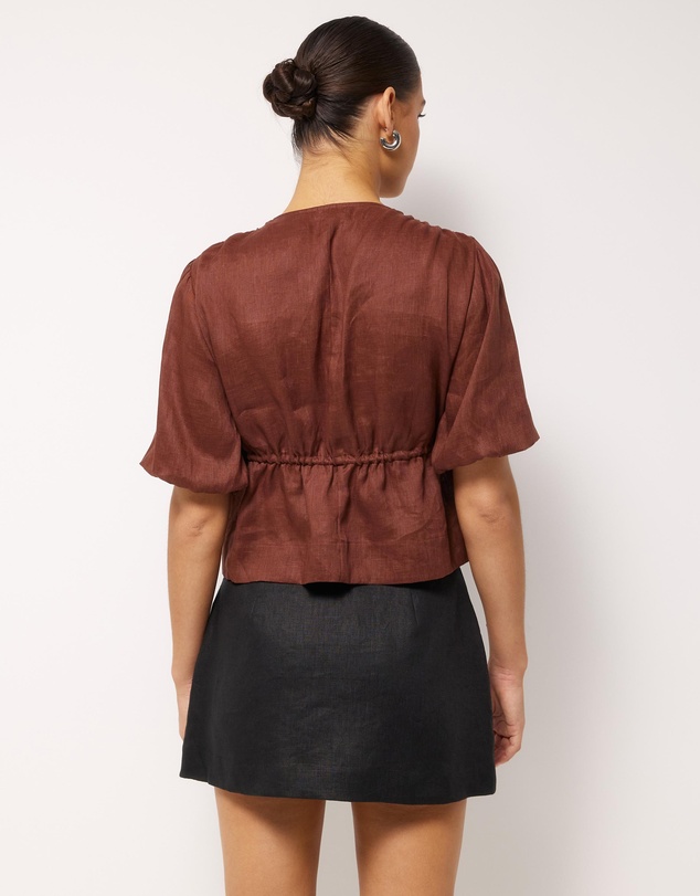 AERE - Linen Gathered Tie Front Top