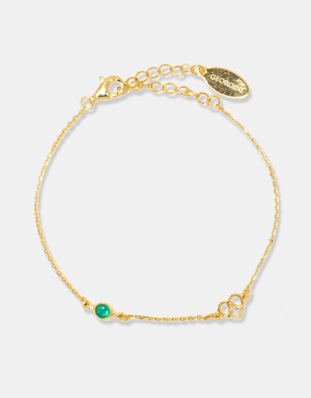 Georgini - Natural Green Agate And Two Natural Diamond May Gold Bracelet