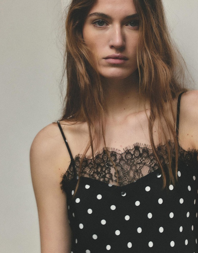 M.N.G - Long Lace Polka Dot Top