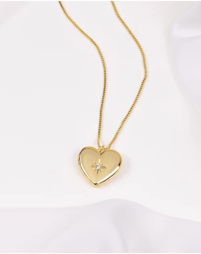 Wanderlust + Co - Heart Gold Locket Necklace