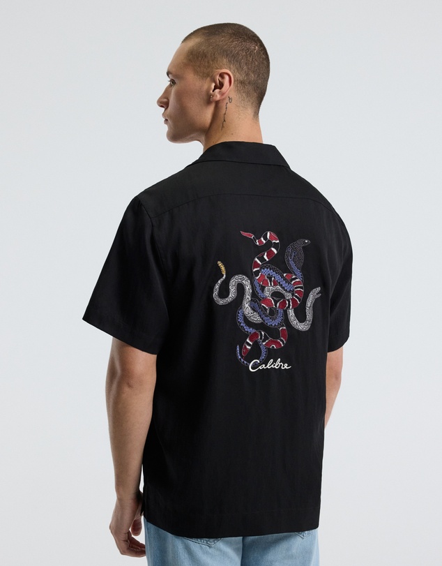 Calibre - Snake Embroidered Short Sleeve Shirt Black