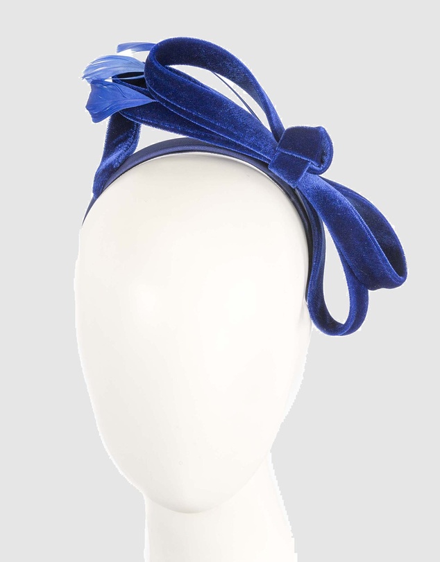 Max Alexander - Large Royal Blue Velvet Bow Racing Fascinator