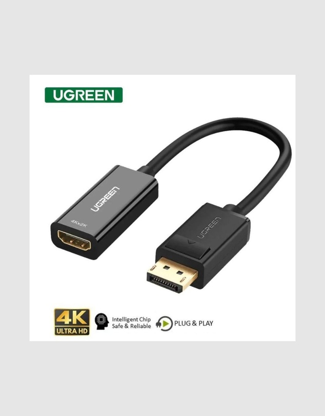 Ugreen - UGREEN DisplayPort to HDMI Converter 4K UHD 30Hz Adapter with Gold Plated Connectors Black