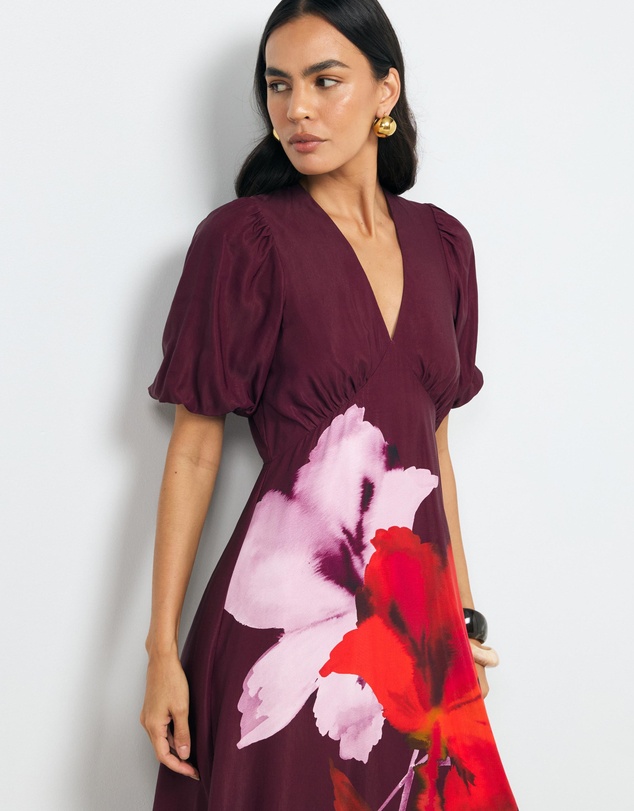 AERE - Ravenna Puff Sleeve Midi Dress