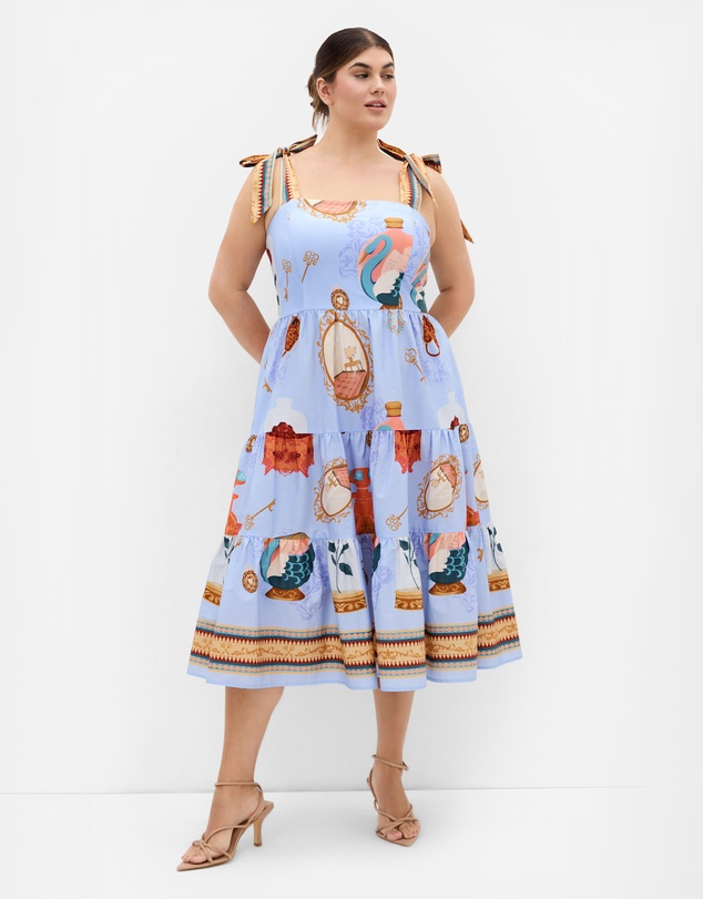 City Chic - Casey Beauty Print Border Dress - Baby Blue