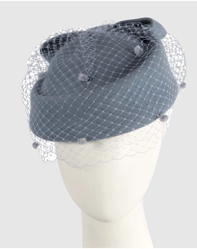 Max Alexander - Felt Blue Pillbox Hat With Veil