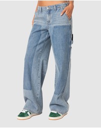 EDIKTED - Faded Wash Low Rise Carpenter Jeans