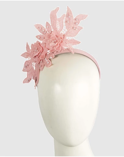 Max Alexander - Lace Crown Pink Headband Fascinator