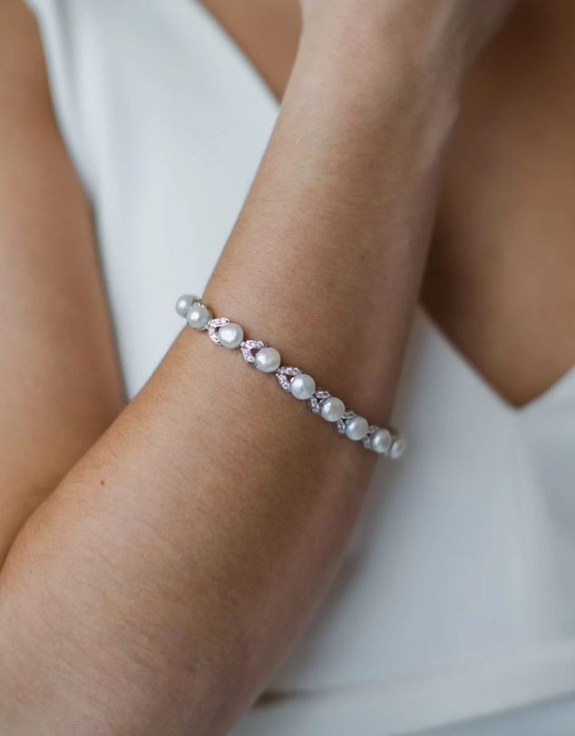 The White Collection - Simone - Pearl Silver Bridal Bracelet