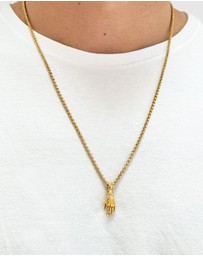 Nialaya Jewellery - Men's Hand Pendant with a Small Turquoise Gemstone in Gold