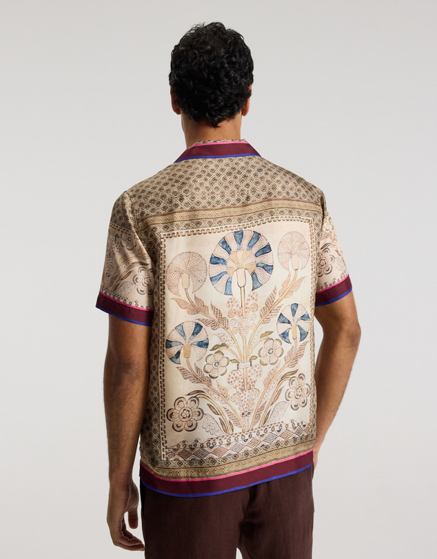 Calibre - Camp Collar Mosaic Silk Shirt Sand