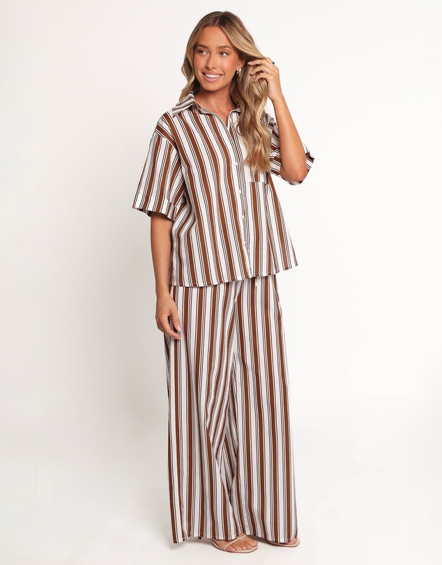 Petal & Pup - Thalia Wide Leg Pant - Chocolate Stripe