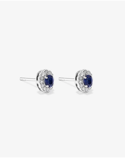 Michael Hill - Australian Sapphire & 0.12 Carat TW Diamond Stud Halo Earrings in 10kt White Gold