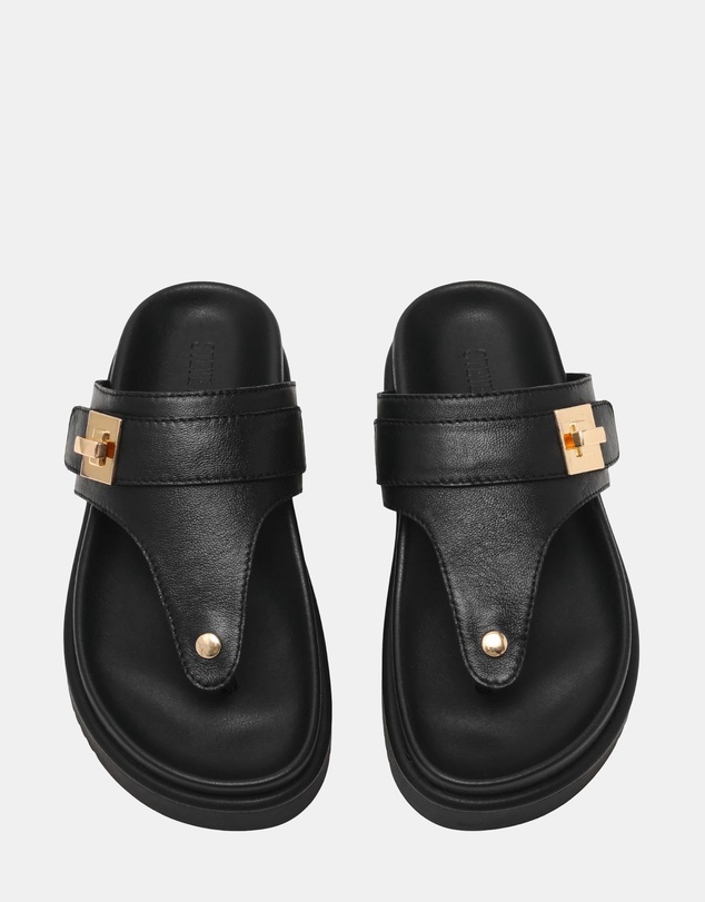 Steve Madden - Thona Black Leather Sandals
